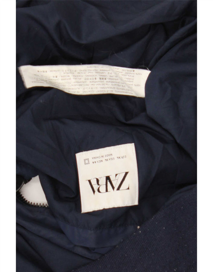 Zara Mens Bomber Jacket UK 42 XL Navy Blue Polyester