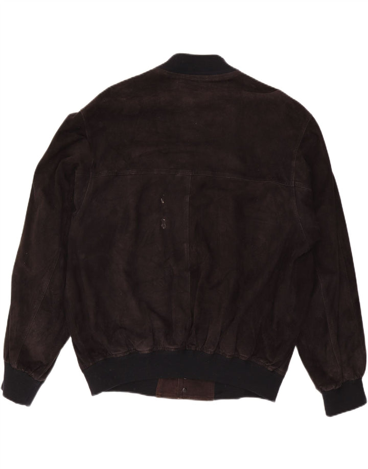 MABRUN Mens Suede Bomber Jacket IT 56 3XL Black Leather