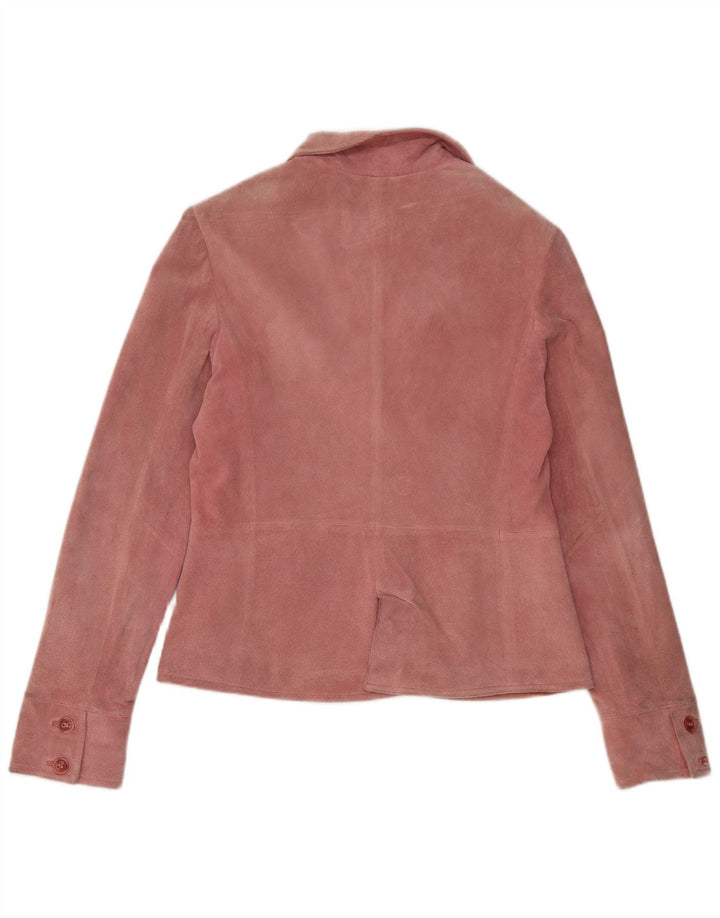 VINTAGE Womens 2 Button Suede Blazer Jacket IT 46 Large Pink Leather