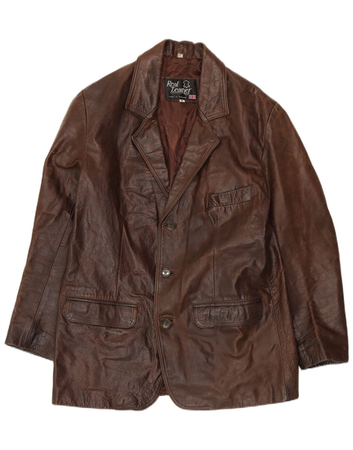 VINTAGE Mens Leather Jacket UK 42 XL Brown Leather