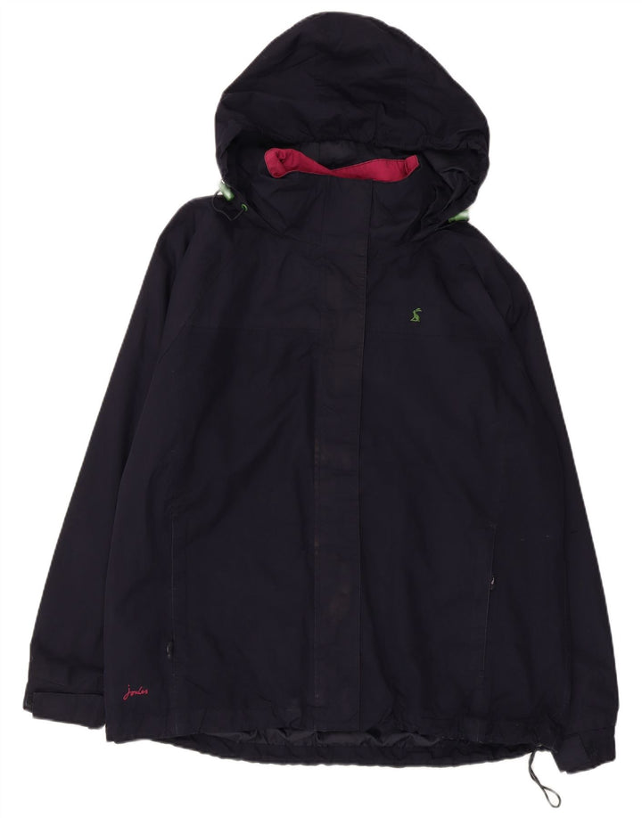 JOULES Womens Hooded Windbreaker Jacket UK 16 Large Navy Blue Polyester