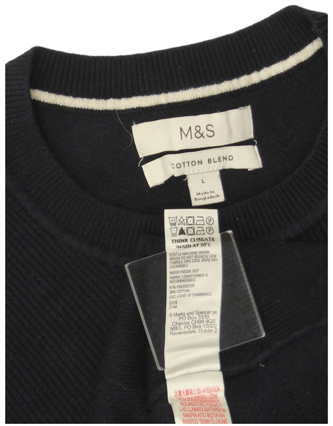 MARKS & SPENCER Mens Crew Neck Jumper Sweater Large Navy Blue Polyester