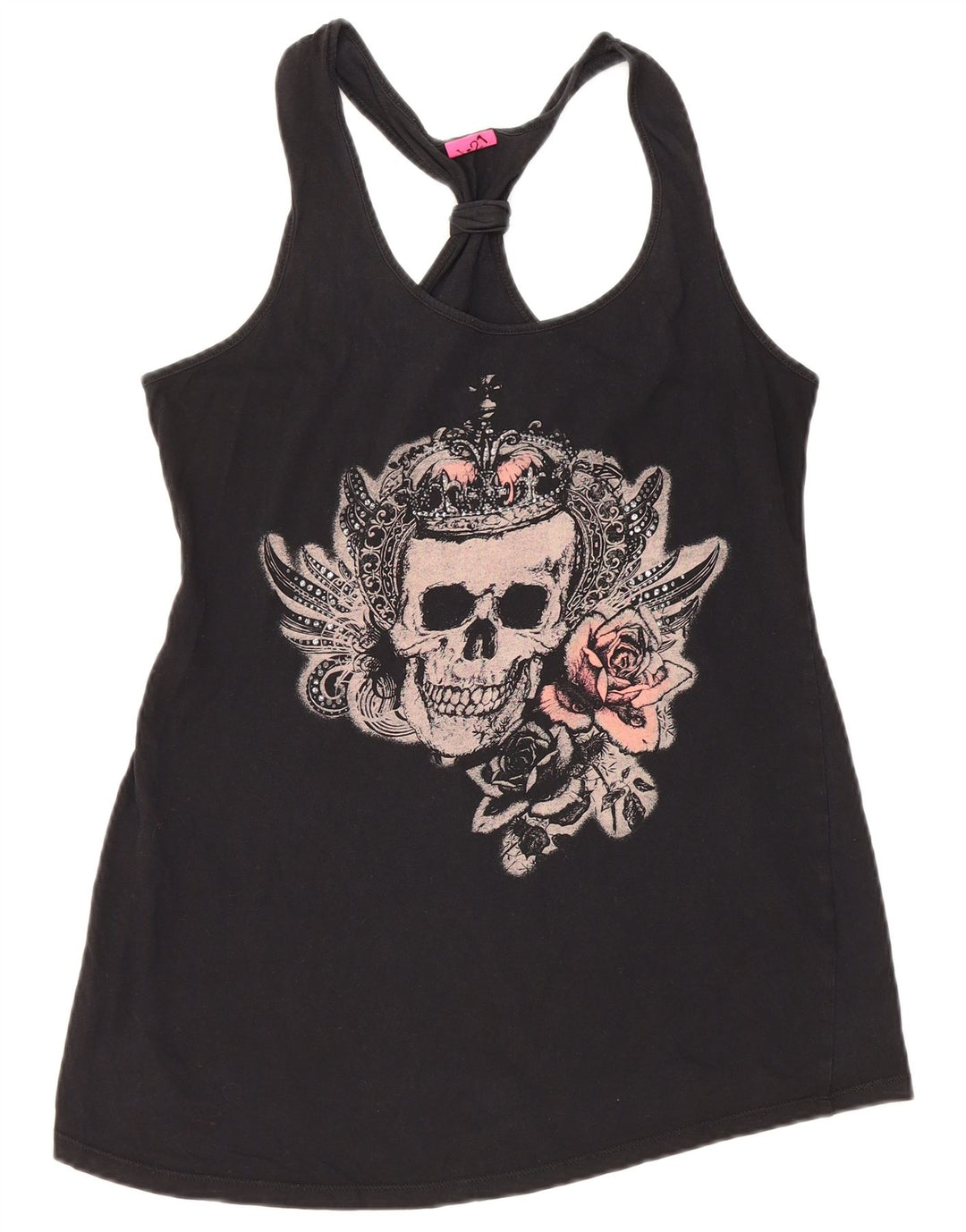 VINTAGE Womens Graphic Vest Top UK 12 Medium Black Cotton