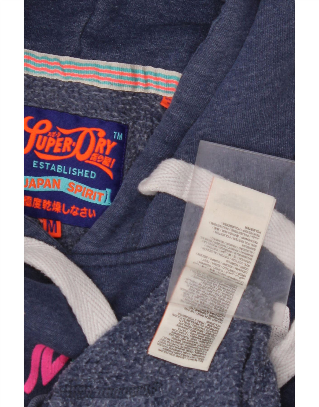 SUPERDRY Womens Graphic Hoodie Jumper UK 14 Medium Navy Blue Cotton