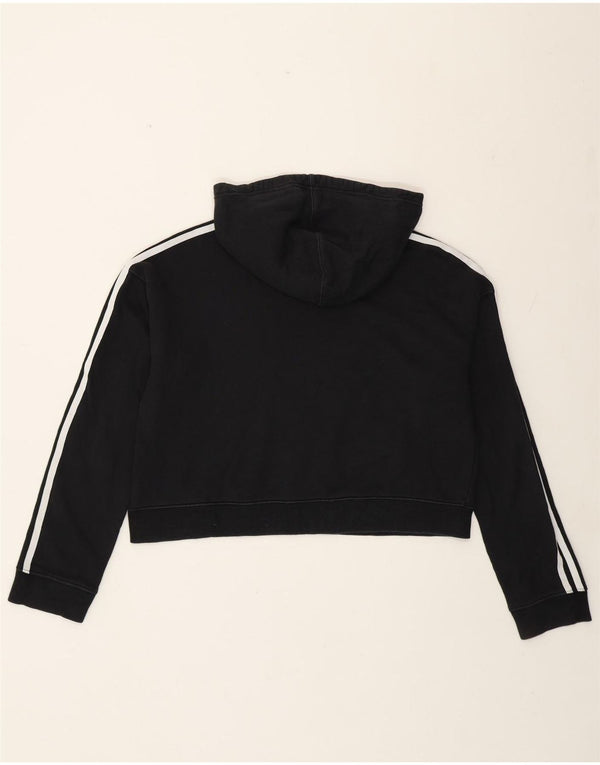 Adidas Womens Oversized Crop Hoodie Jumper UK 12 Medium Black Cotton