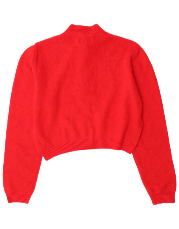 BENETTON Womens Crop Button Neck Jumper Sweater IT 48 XL Red Wool