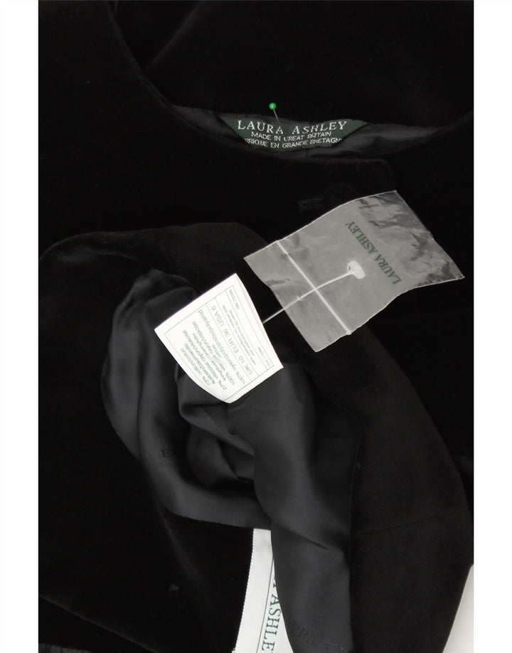 LAURA ASHLEY Womens Velvet 6 Button Bolero Jacket UK 10 Small Black Cotton