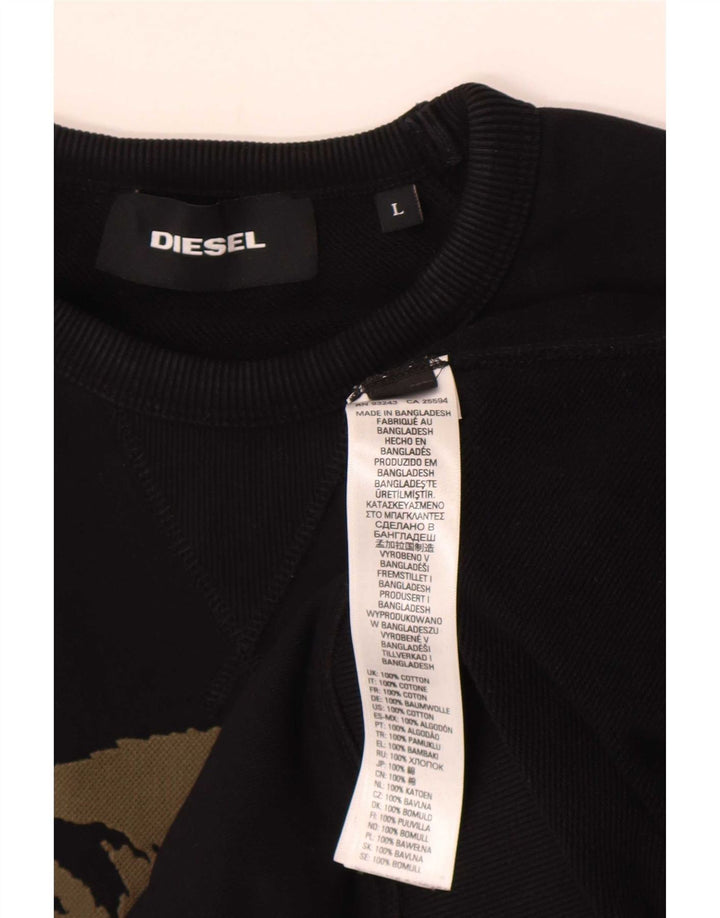 Diesel Mens Graphic Sweatshirt Jumper Large Black Cotton