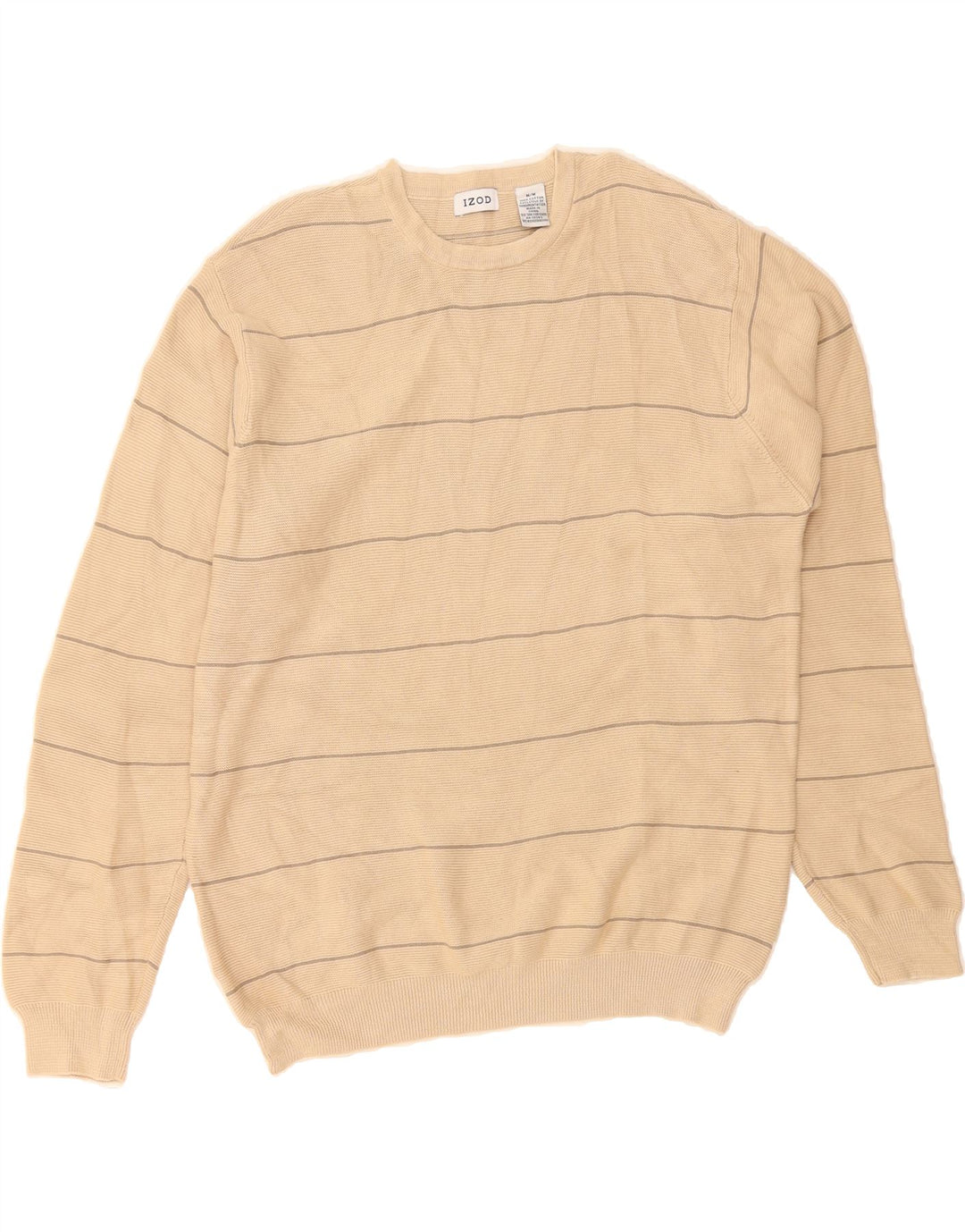 IZOD Mens Crew Neck Jumper Sweater Medium Beige Striped Cotton Vintage Izod and Second-Hand Izod from Messina Hembry 