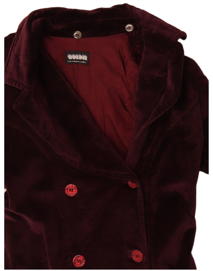 GOLDIE Womens Velvet Double Breasted Coat UK 12 Medium Burgundy