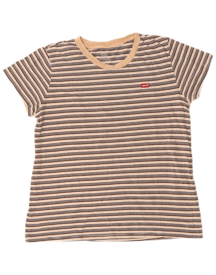 LEVI'S Womens T-Shirt Top UK 16 Large Beige Striped Cotton
