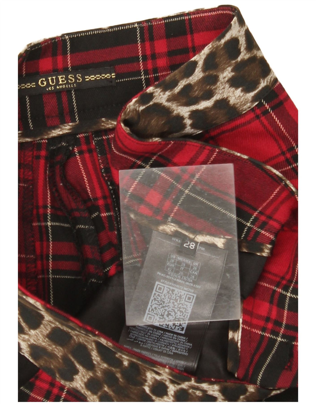 GUESS Womens Tapered Chino Trousers W28 L26 Red Check Polyester