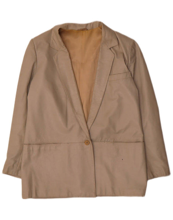 Vintage Womens 1 Button Leather Blazer Jacket IT 42 Medium Beige Leather
