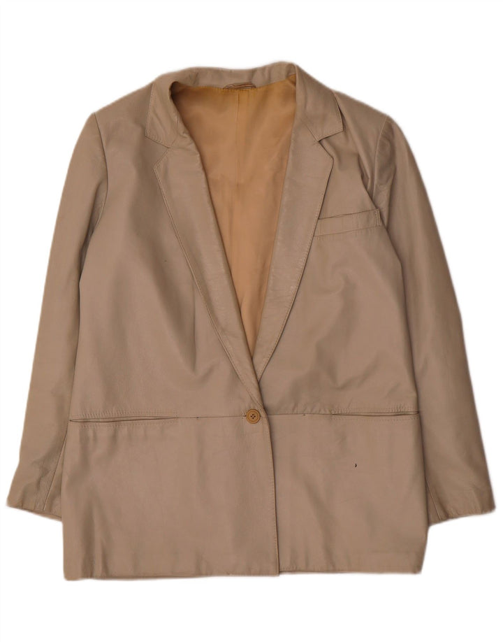 Vintage Womens 1 Button Leather Blazer Jacket IT 42 Medium Beige Leather