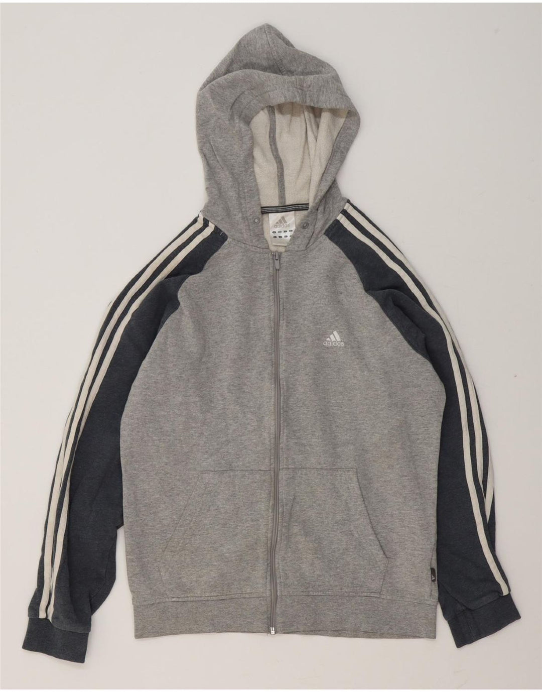 ADIDAS Mens Zip Hoodie Sweater Medium Grey Colourblock Cotton
