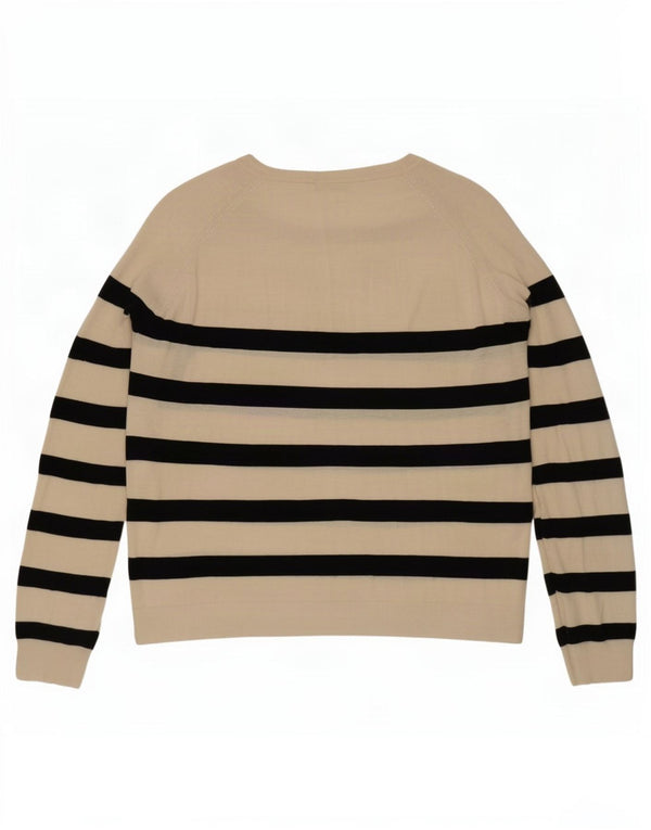 Zara Womens Crew Neck Jumper Sweater UK 14 Large Off White Striped Viscose