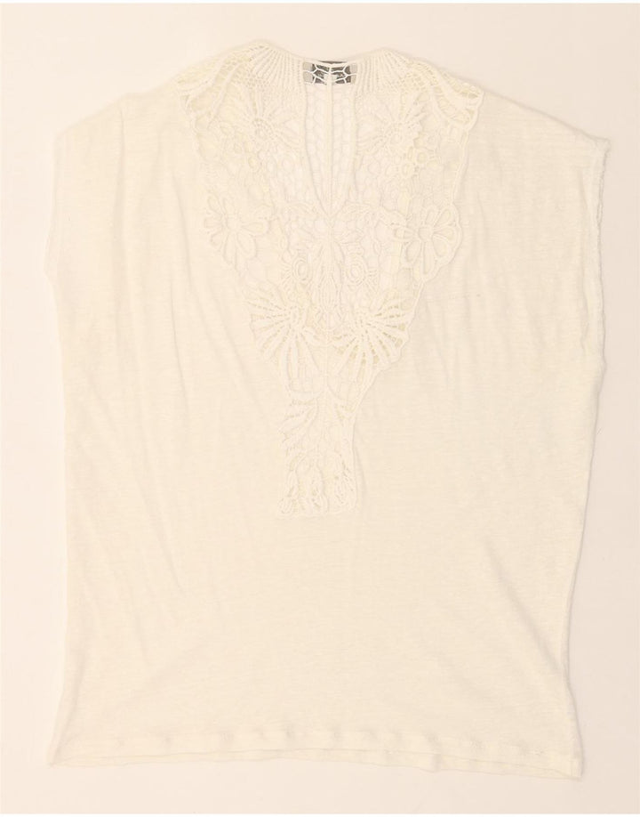 ZARA Womens Blouse Top UK 14 Medium White Floral Vintage Zara and Second-Hand Zara from Messina Hembry 