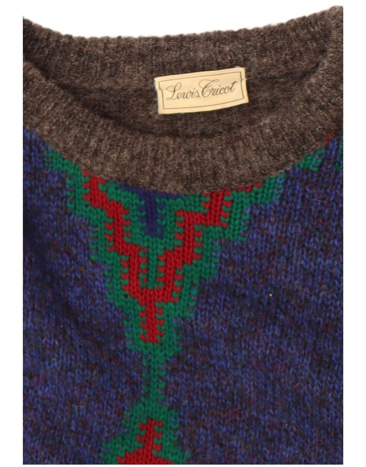 Vintage Mens Crew Neck Jumper Sweater Medium Grey Argyle/Diamond