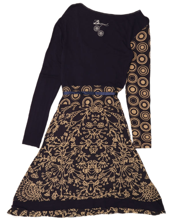 DESIGUAL Womens Graphic A-Line Dress UK 12 Medium Navy Blue Floral