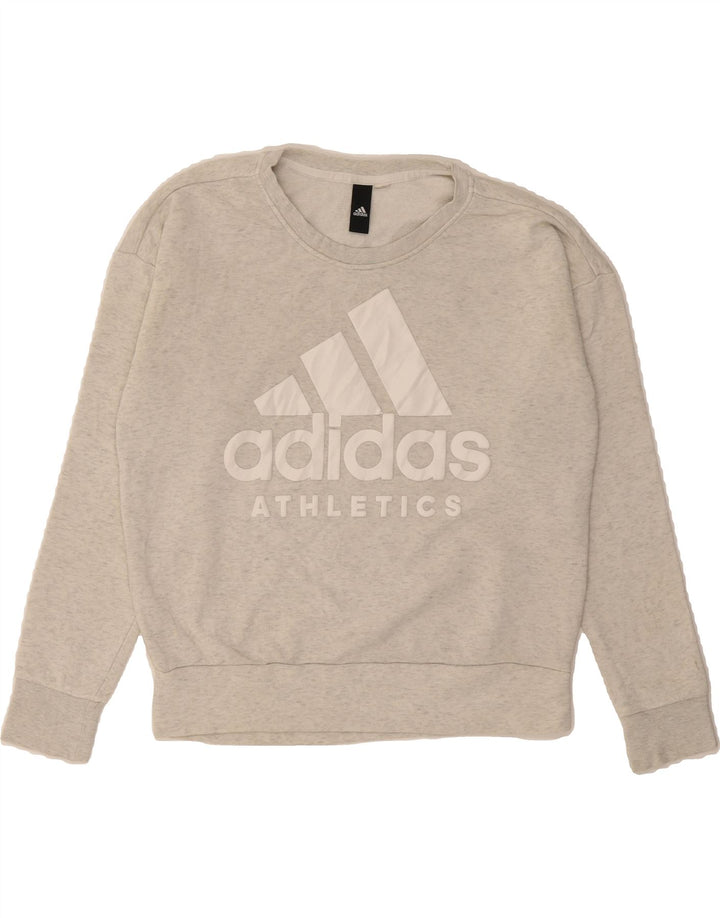 ADIDAS Womens Graphic Sweatshirt Jumper UK 14 Large Grey Vintage Adidas and Second-Hand Adidas from Messina Hembry 
