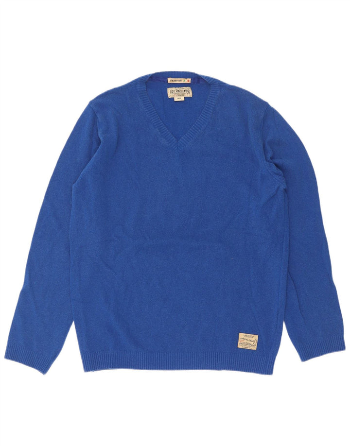 Marlboro Classics Mens V-Neck Jumper Sweater Large Blue