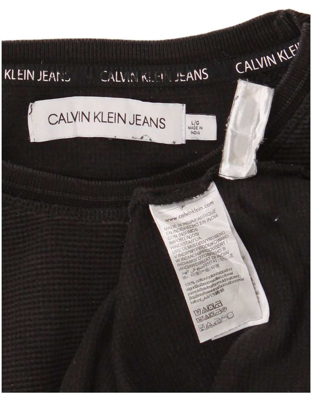 Calvin Klein Jeans Mens Top Long Sleeve Large Black Cotton
