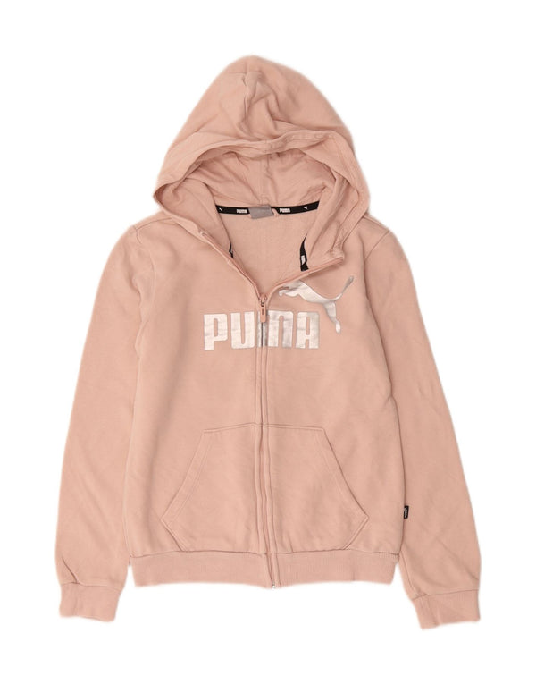 PUMA Girls Graphic Zip Hoodie Sweater 11-12 Years Pink Cotton