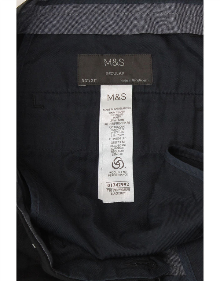 Marks & Spencer Mens Regular Fit Casual Trousers W34 L31 Black Polyester