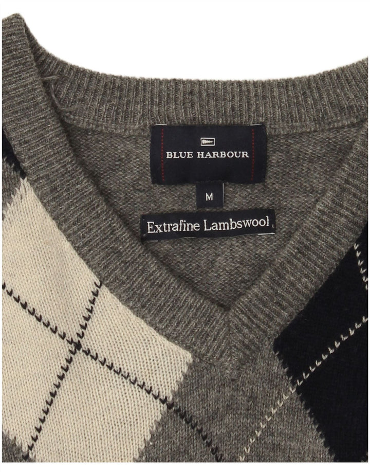 Marks & Spencer Mens Blue Harbour V-Neck Jumper Sweater Medium Grey