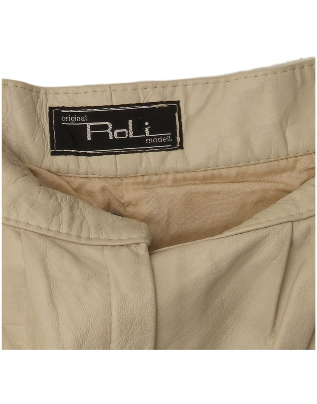 VINTAGE Womens Tapered Leather Trousers W26 L30 Beige