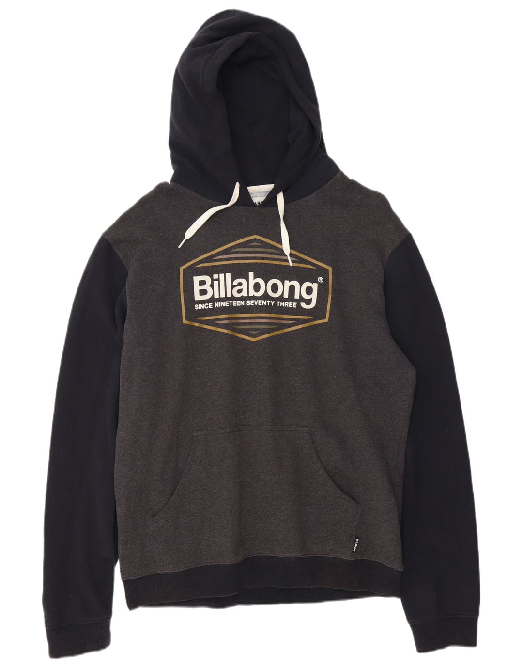 BILLABONG Mens Graphic Hoodie Jumper Large Grey Colourblock Cotton