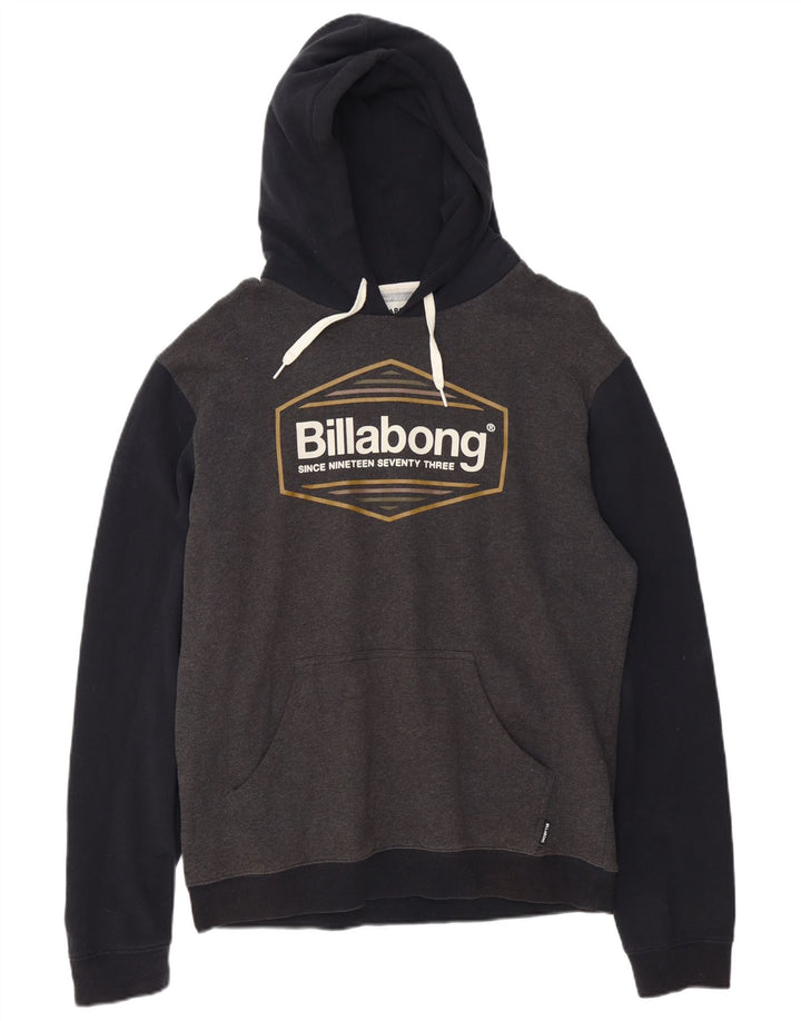 BILLABONG Mens Graphic Hoodie Jumper Large Grey Colourblock Cotton