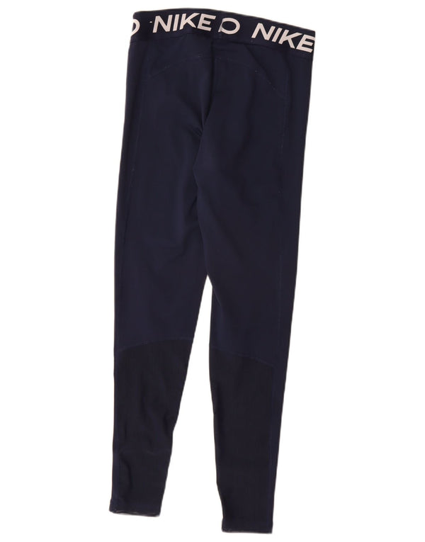Nike Womens Dri Fit Graphic Leggings UK 12 Medium Navy Blue Polyester