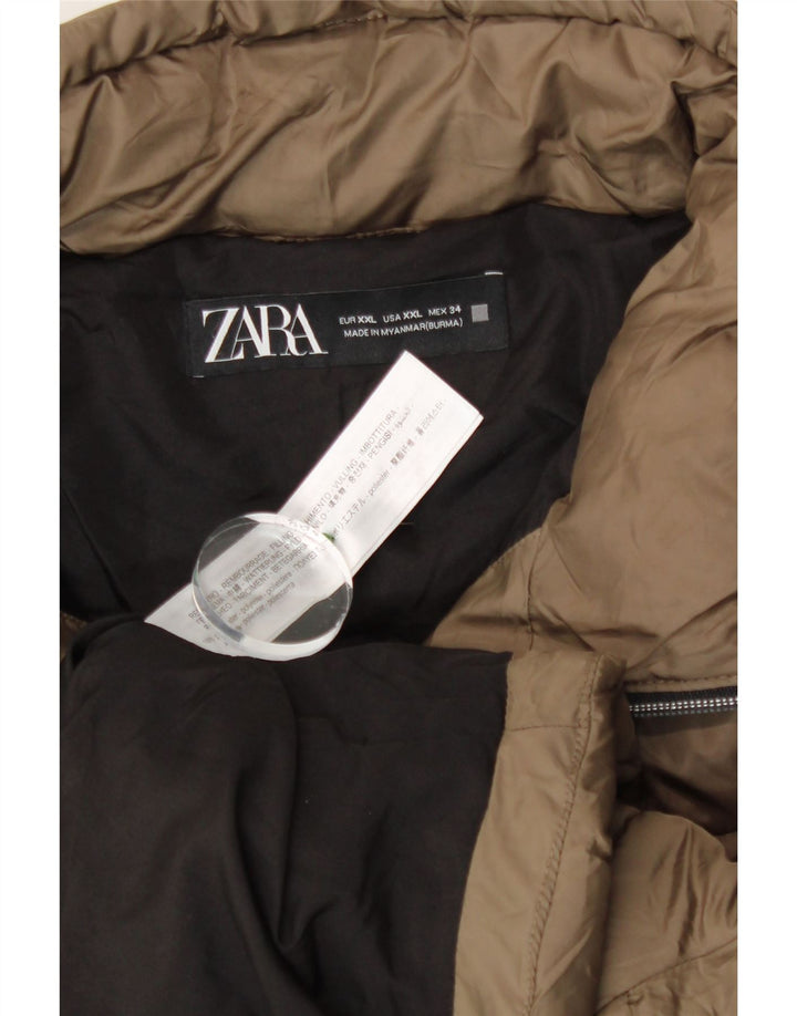 Zara Womens Crop Padded Jacket UK 20 2XL Khaki Polyester