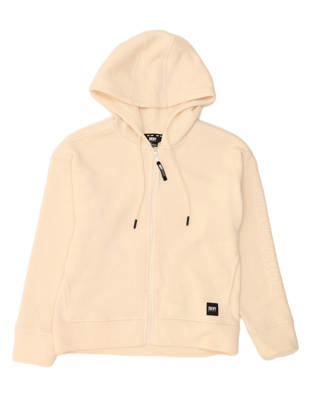 DKNY Womens Zip Hoodie Sweater UK 10 Small Beige Polyester Vintage Dkny and Second-Hand Dkny from Messina Hembry 