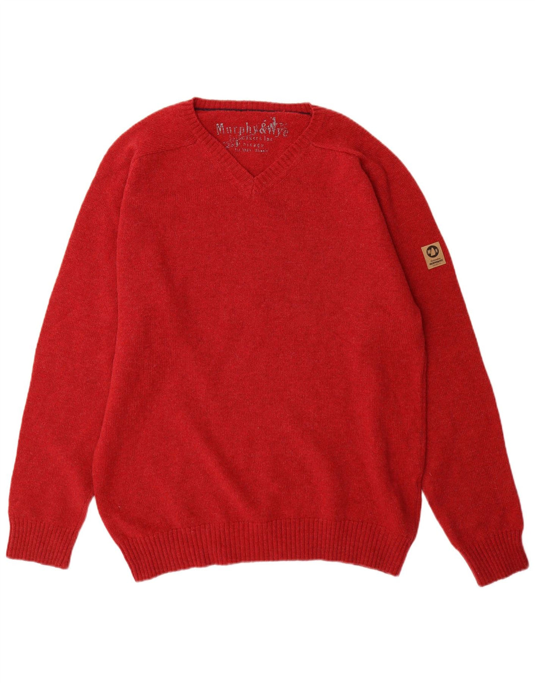 Murphy & Nye Mens V-Neck Jumper Sweater 2XL Red Wool