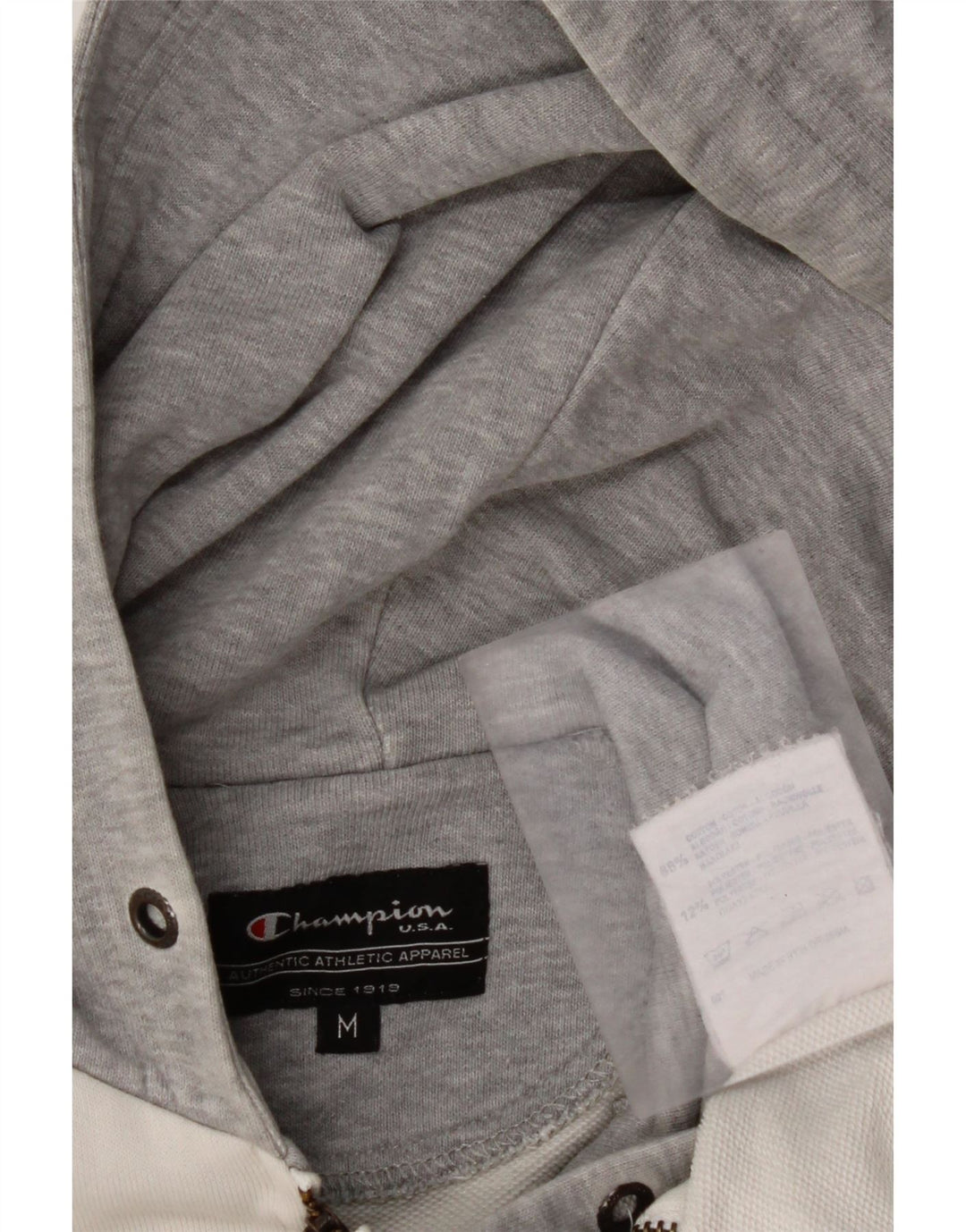 CHAMPION Womens Zip Hoodie Sweater UK 14 Medium White Colourblock Cotton