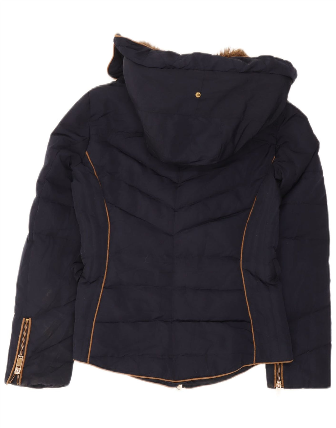 Zara Womens Hooded Padded Jacket UK 12 Medium Navy Blue Polyester