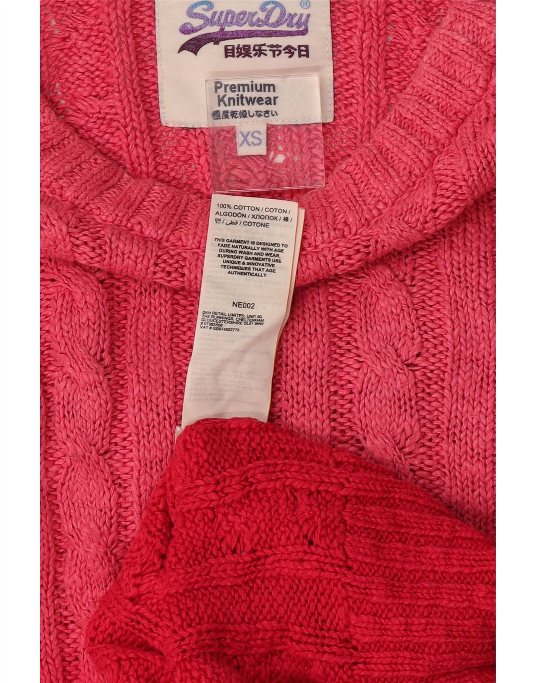 Superdry Womens Crew Neck Jumper Sweater UK 6 XS Pink Colourblock Cotton