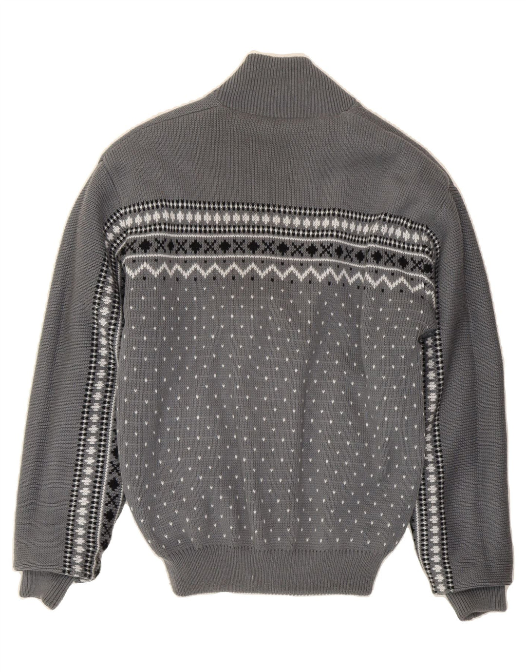 VINTAGE Mens Cardigan Sweater Medium Grey Fair Isle Polyacrylic Vintage Vintage and Second-Hand Vintage from Messina Hembry 