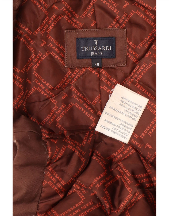 Trussardi Jeans Womens Overcoat IT 48 XL Brown Cotton