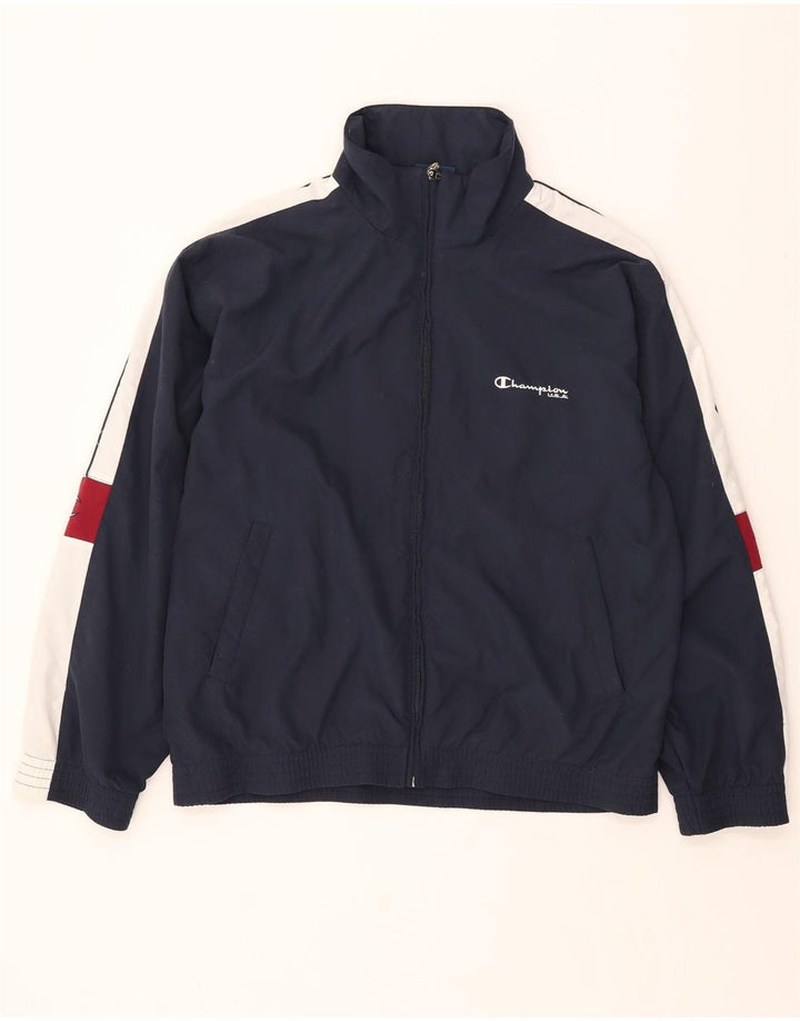 CHAMPION Mens Tracksuit Top Jacket Small Navy Blue Colourblock Vintage Champion and Second-Hand Champion from Messina Hembry 