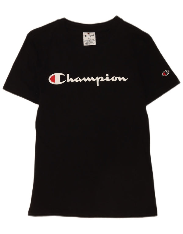 Champion Womens Graphic T-Shirt Top UK 6 XS Black Cotton