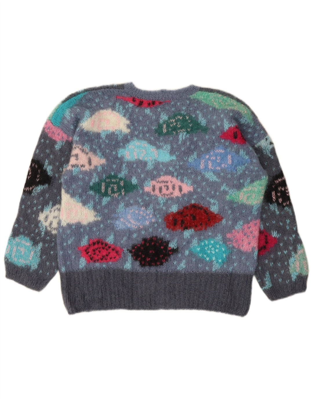 VINTAGE Girls Crew Neck Jumper Sweater 13-14 Years Grey Colourblock