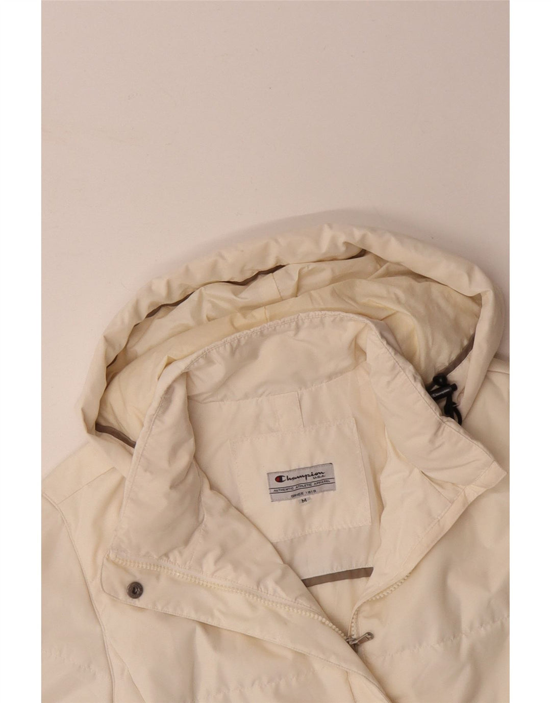 CHAMPION Womens Hooded Padded Jacket UK 14 Medium Off White