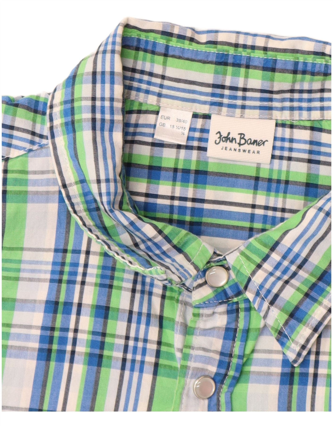 JOHN BANER Mens Short Sleeve Shirt Size 15 1/2 Medium Multicoloured Check