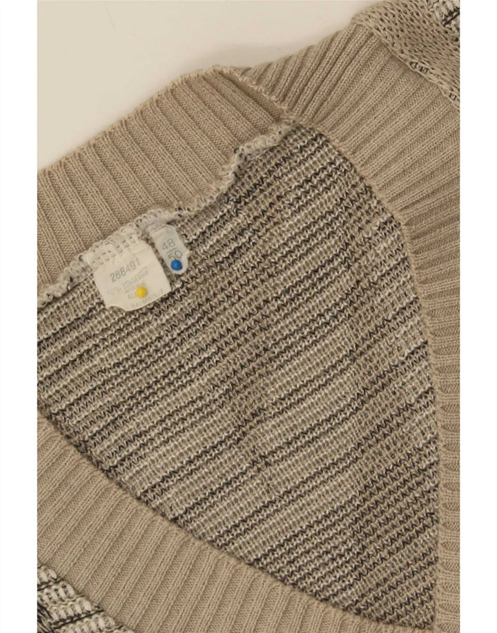 Vintage Mens Abstract Pattern V-Neck Jumper Sweater IT 48/50 Medium Grey