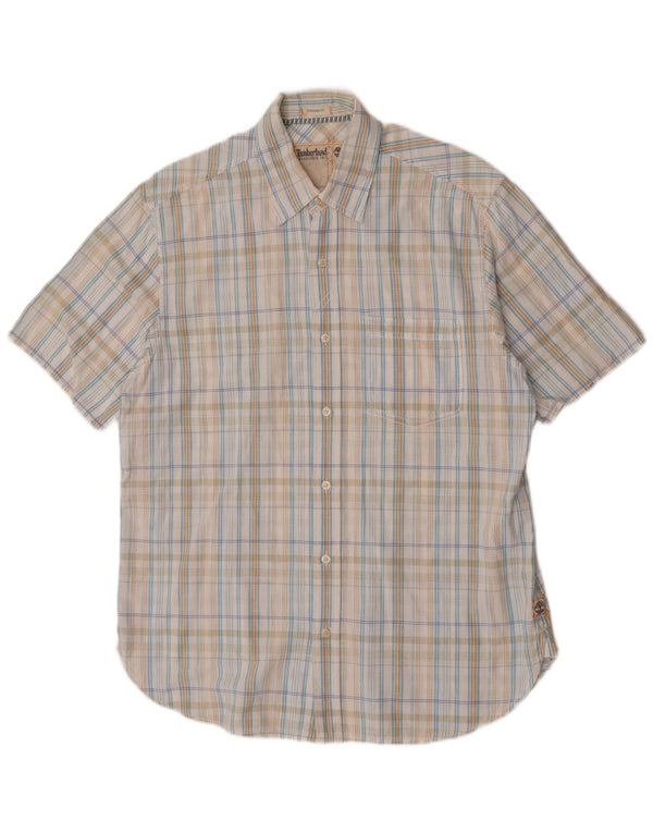 Timberland Mens Short Sleeve Standard Fit Shirt Medium Blue Check Cotton