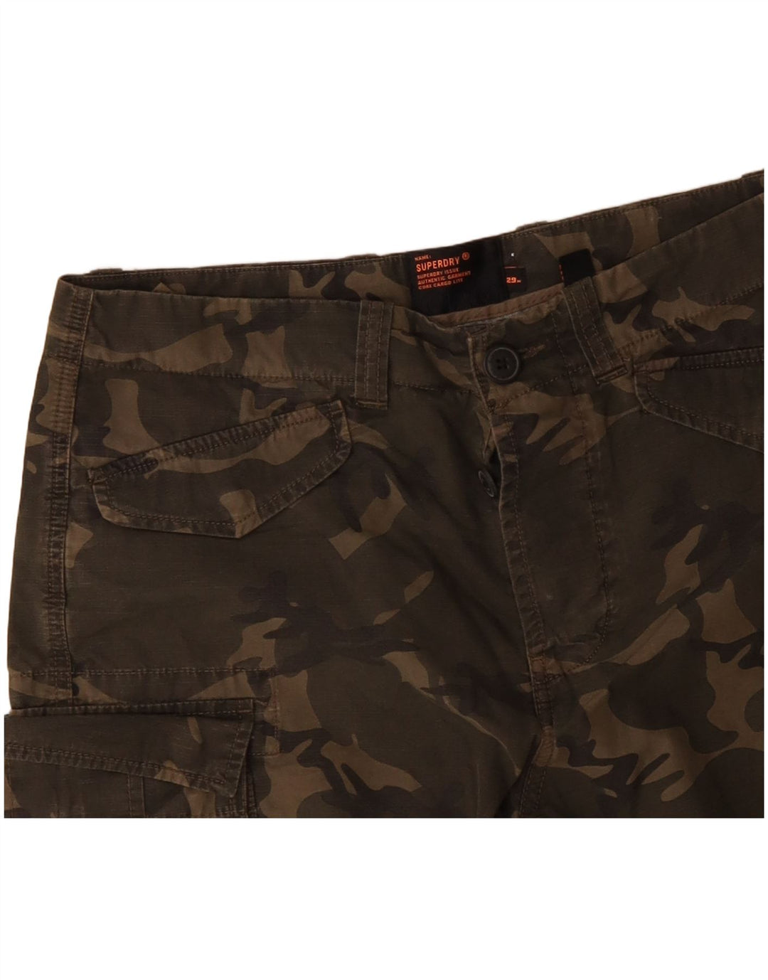 SUPERDRY Mens Cargo Shorts W29 Small Khaki Camouflage Cotton