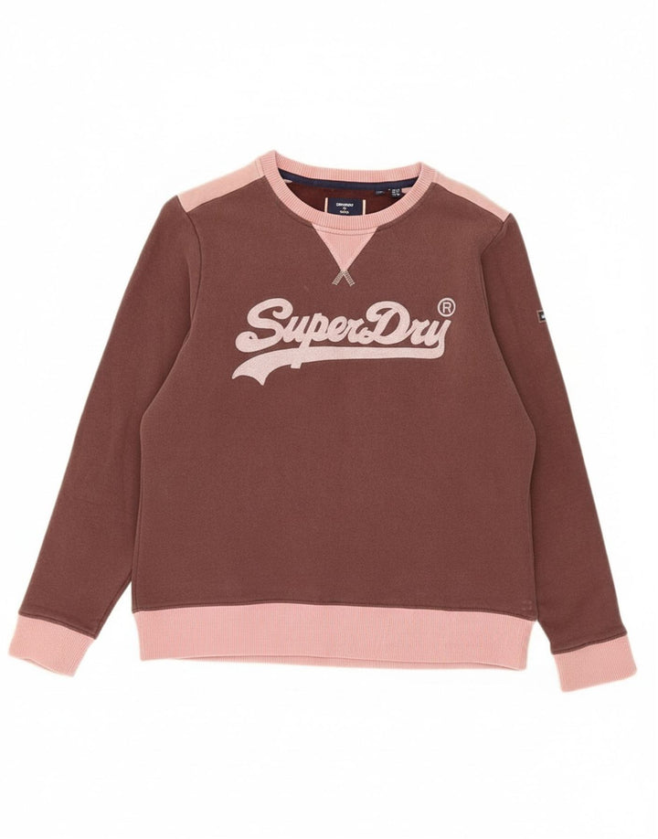 SUPERDRY Womens Oversized Sweatshirt Jumper UK 10 Small Brown Colourblock